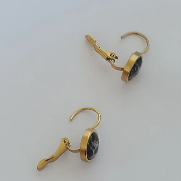 Elegant Hand Crafted Boho Black Gold Gemstone Marble Circle Drop Dangle Earrings - Picture 6 of 13